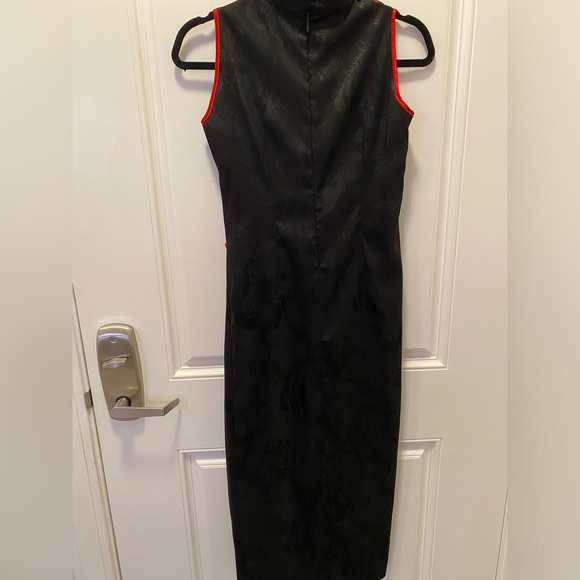 Chinese Long Silk Dress Black Red - Picture 5 of 7